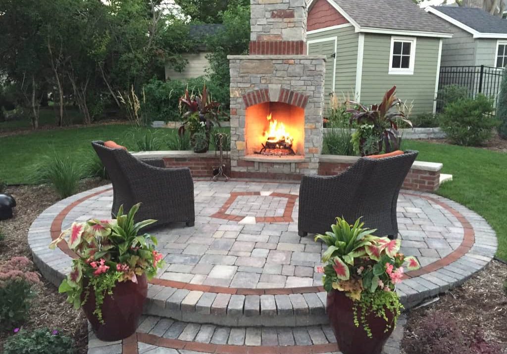 Edina Limestone and Brick Fireplace