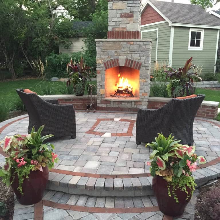 Edina Limestone and Brick Fireplace